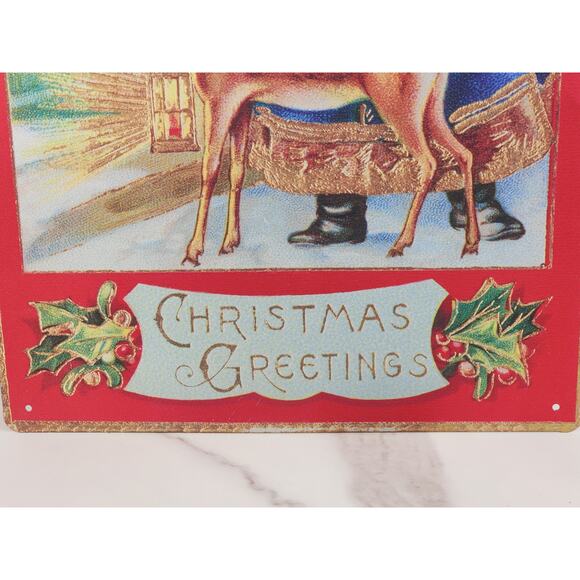Christmas Greetings Santa Claus Retro Metal Signs 16" x 10" Blue Robes Wall Deco - Picture 5 of 12